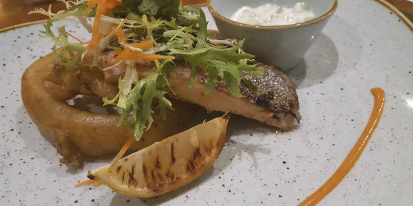 Beer battered catch of the day and Caribbean tartar, at El Dorado Maroma's Caribbean Grill