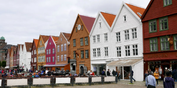 Strolling through the square in Bergen.