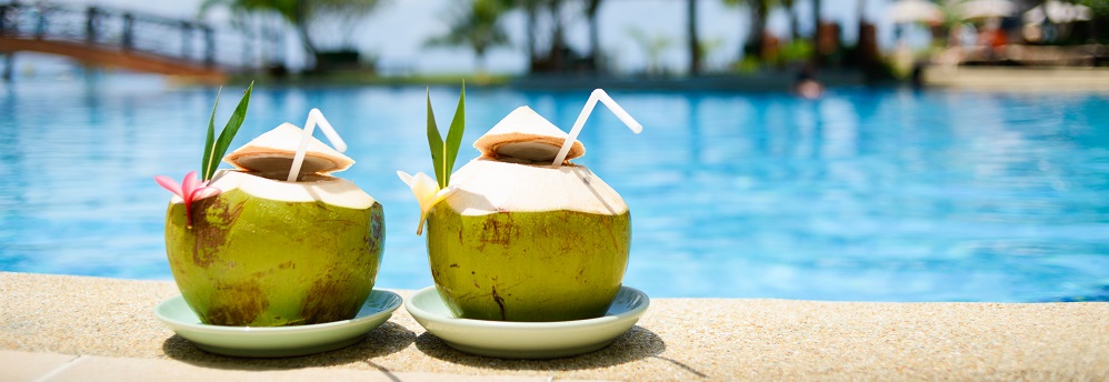 Pina Colada Drink In Front Of Pool