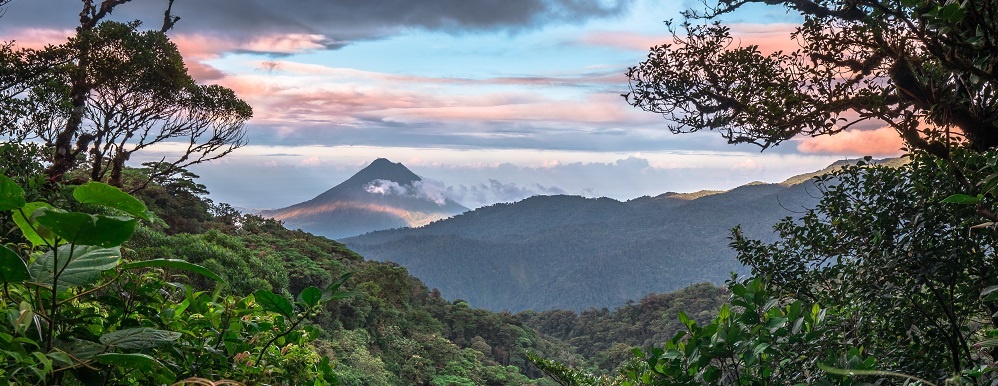 Volcan Arenal Dominates The Landscape During Sunset, As Seen From The Monteverde Area, Costa Rica.