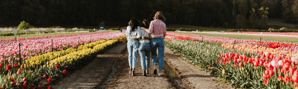 Friends Walking Tulips